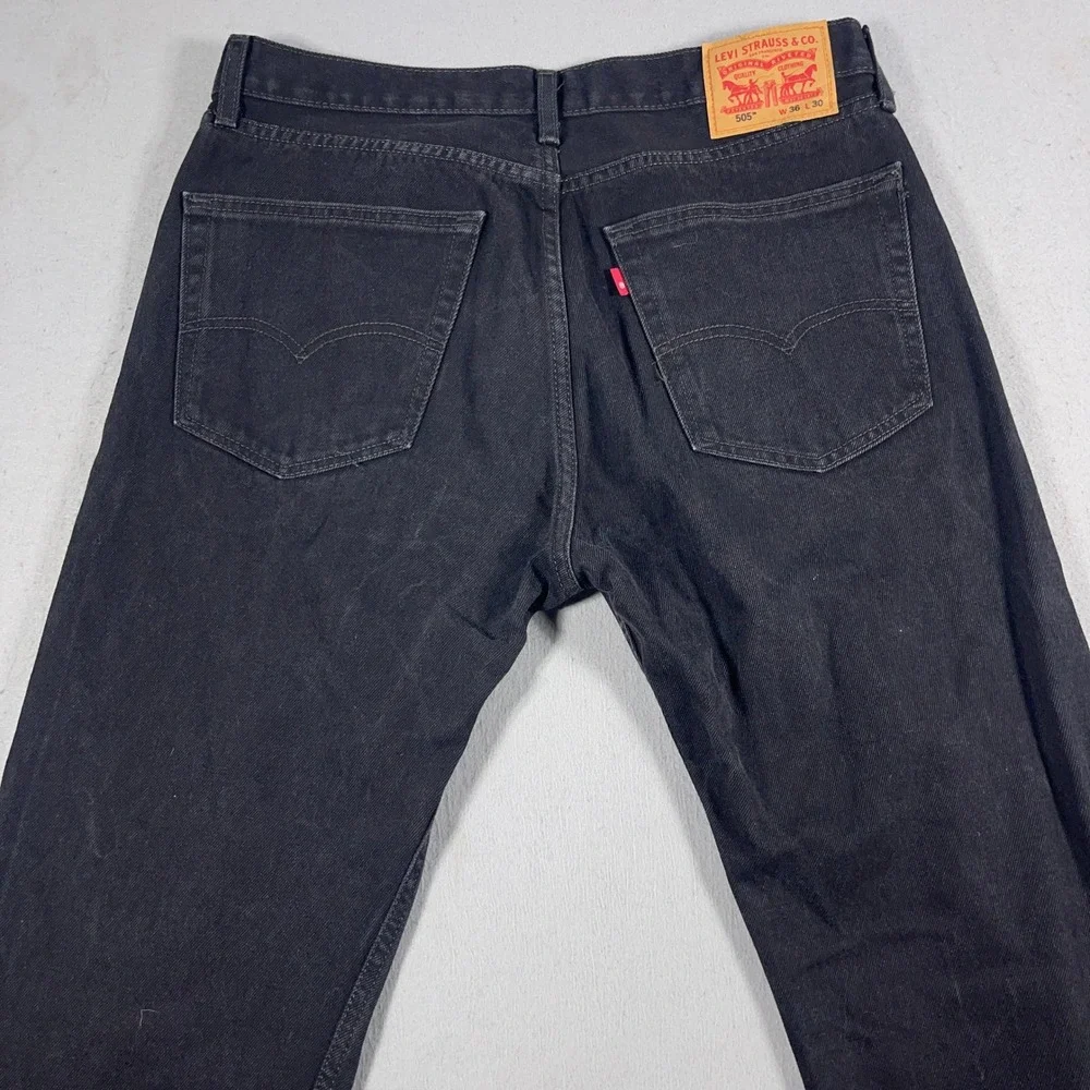 Levi's 505 Regular Fit Jeans Men 36x30 Black Denim Straight Leg Casual Everyday‎